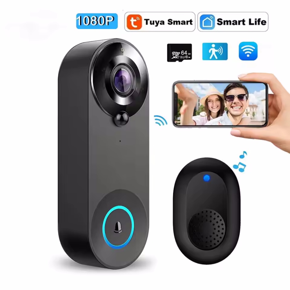 Home Security Bell - Tuya 1080P беспроводной Wi-Fi дверной звонок