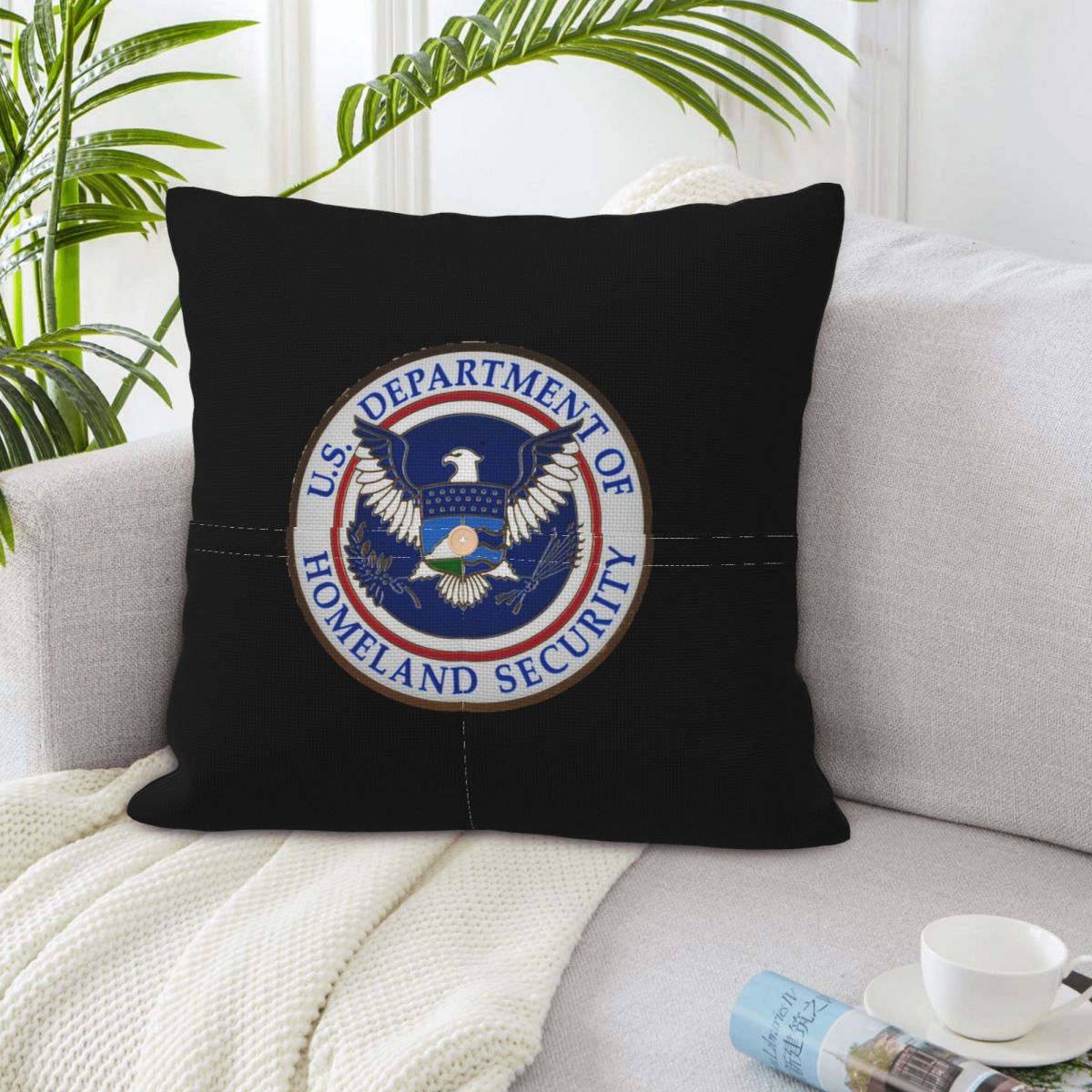 Home Security Department Us - DHS - квадратная льняная наволочка для