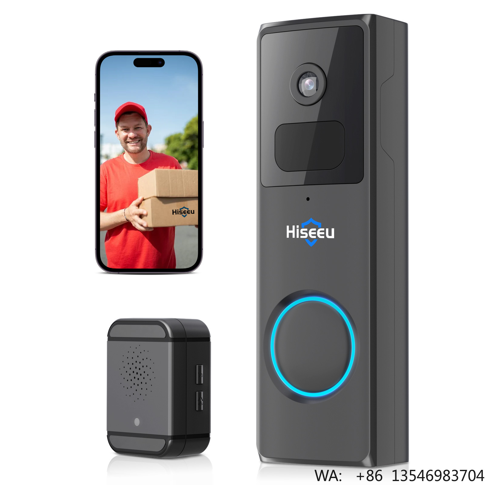 Home Security Ring Camera - Видеодомофон Hiseeu 1080P с Wi-Fi для